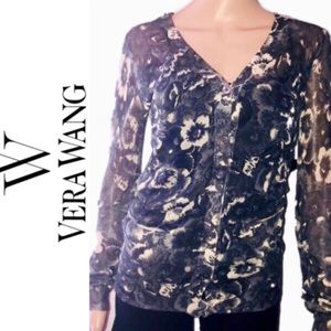 VERA WANG Lavender Label Sheer Floral Cardigan